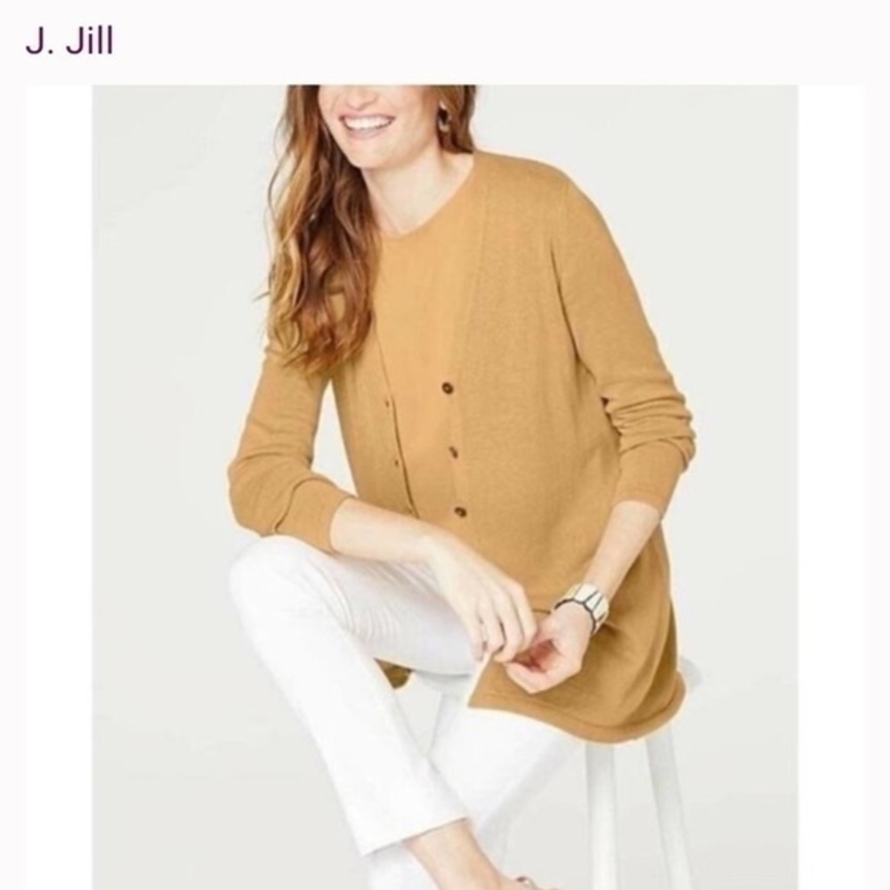 J.Jill Mustard Yellow Och Cailey V-Neck Linen Blend Cardigan size S